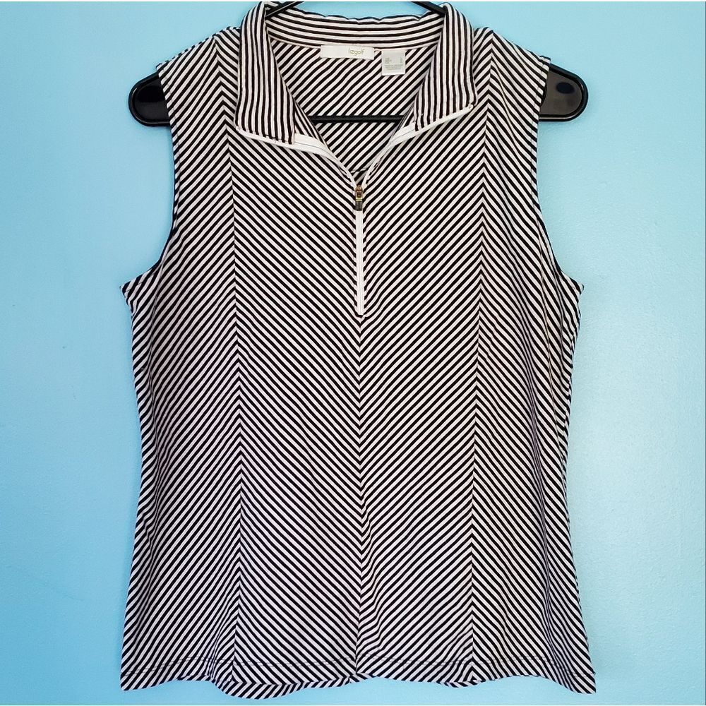Lizgolf Black/White Striped 1/4 Zip Up Sleeveless Shirt